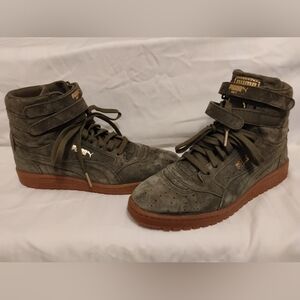 Women's Puma Contact Sky II Sz 9.5 High Top Strap Sneakers Green Nubuck Suede